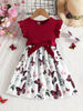 Young Girl Summer Cute Butterfly Pattern Dress With Flounced Hem And Striped Patchwork