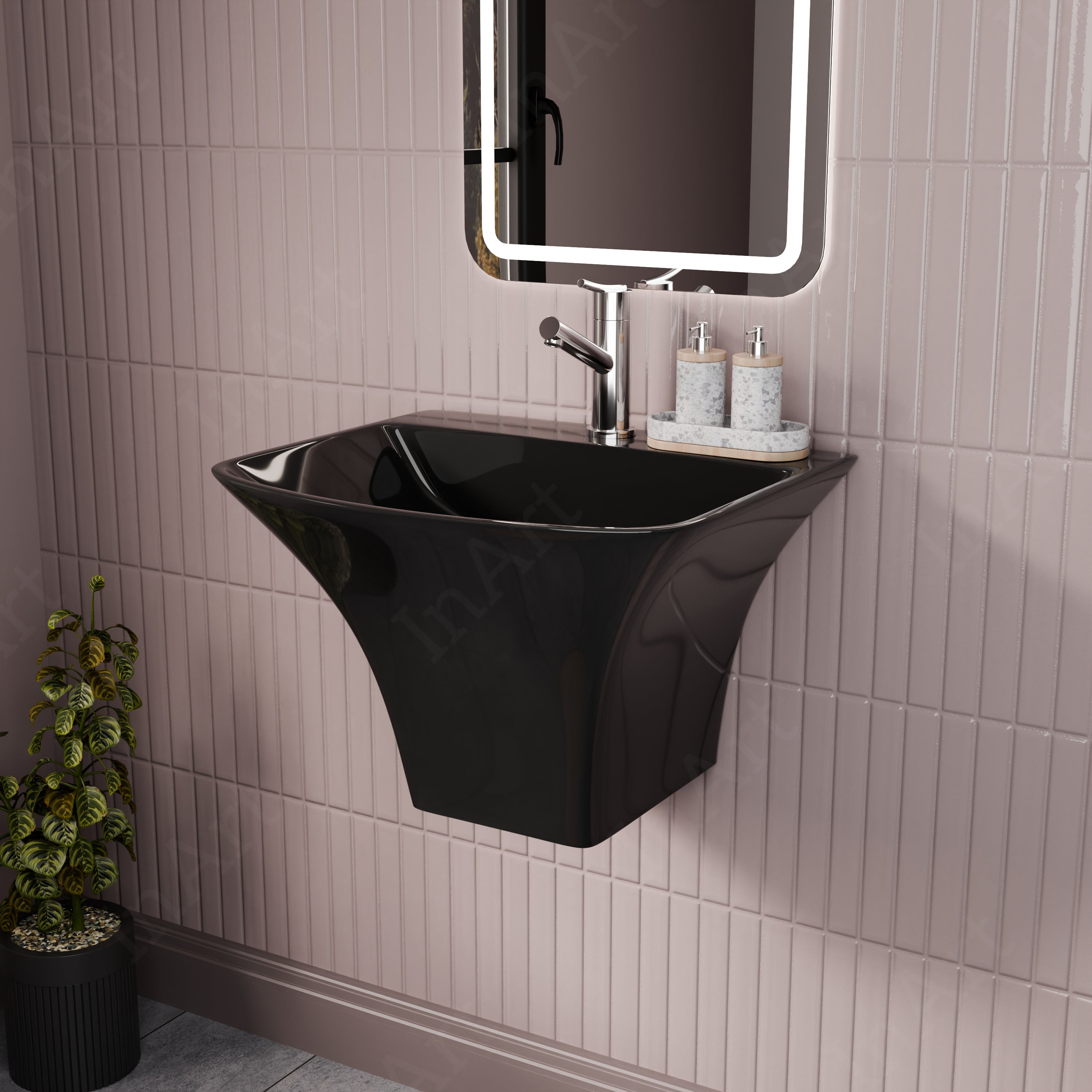 InArt Wall Hung Premium Ceramic Wash Basin/Vessel Sink with Slim Rim