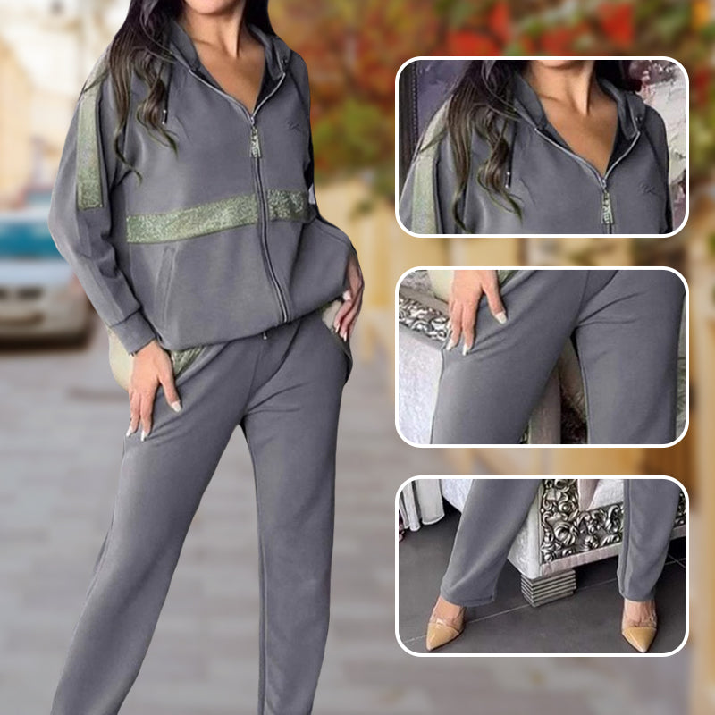 🔥Casual 2-delige set met pailletten verfraaid voor dames, effen kleur